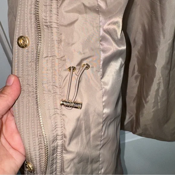 Michael Kors Women's Quilted Anorak Jacket Tan Hooded Zip Front Coat Size M - Picture 8 of 15